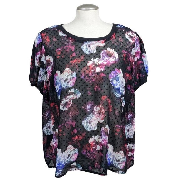 Torrid Womens Plus 1X Sheer Blouse Top Black Dark Floral Swiss Dot Whimsygoth - Picture 5 of 8